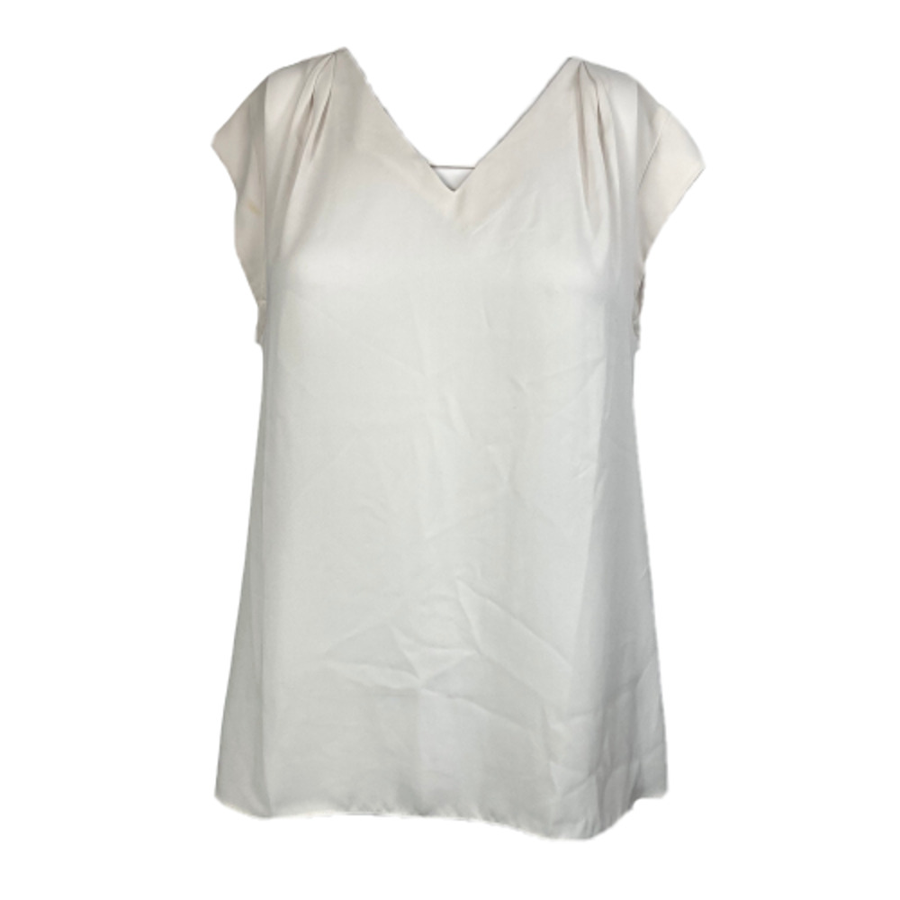 Banana Republic Shirt Womens Sz SP Petite White Chiffon V-Neck Cap Sleeve Blouse